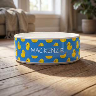 Cute Yellow Duck On Blue Pattern Personalized Bowl