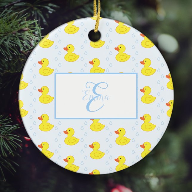Cute Yellow Duck Pattern Baby Girl Name Christmas Ceramic Ornament (Creator Uploaded)