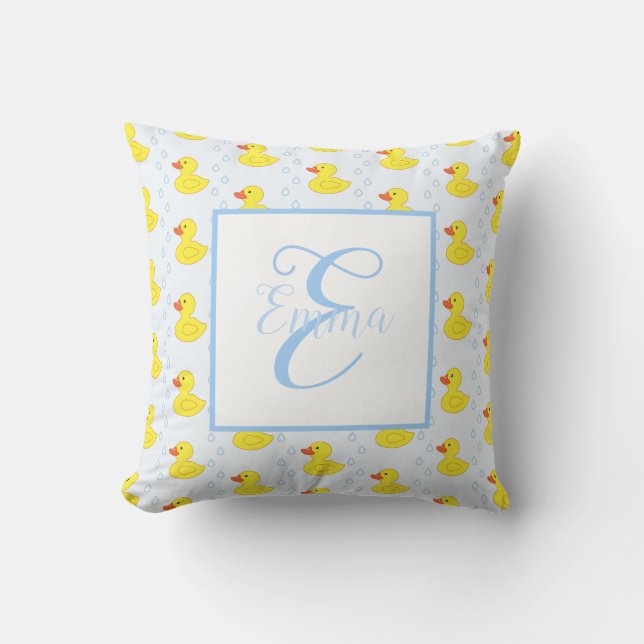 Cute Yellow Duck Pattern Monogram Baby Girl Throw Pillow (Front)