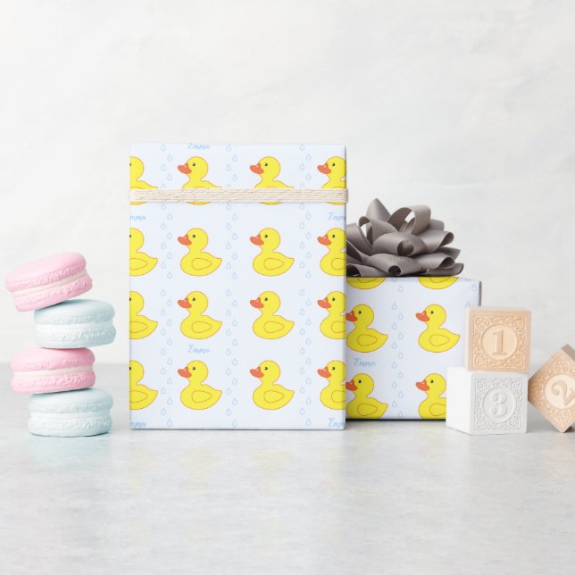 Cute Yellow Duck Pattern Monogram Baby Girl Wrapping Paper (Baby Shower)
