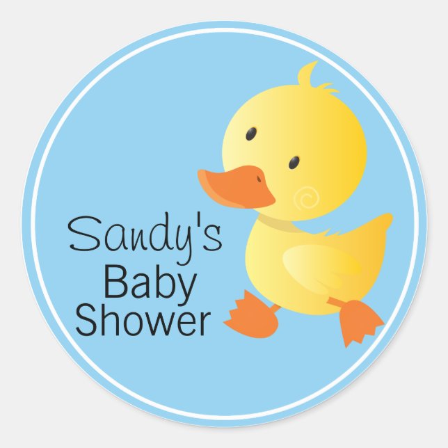Cute Yellow Duckie Baby Shower Classic Round Sticker (Front)
