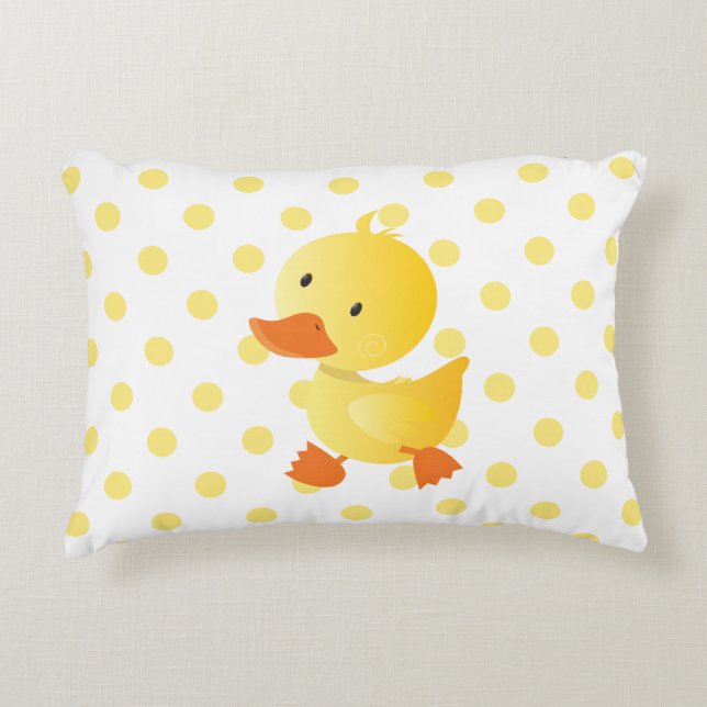 Cute Yellow Duckie Polka Dots Decorative Pillow (Front)