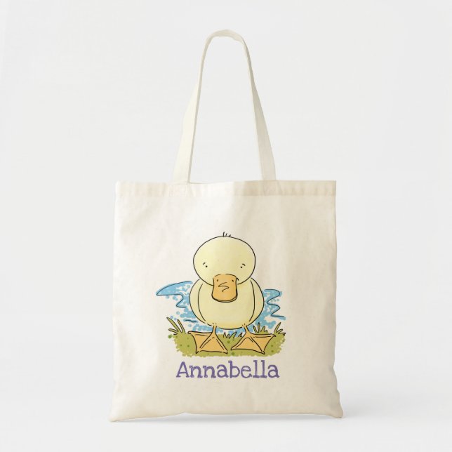Cute yellow duckling cartoon illustration tote bag (Front)