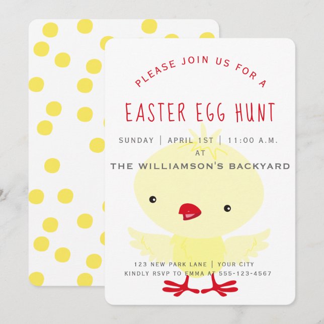 Cute Yellow Duckling | Easter Egg Hunt Invitation (Front/Back)