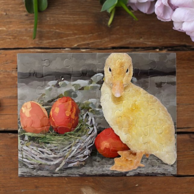 Cute Yellow Duckling Easter Eggs Nest Watercolor  Jigsaw Puzzle (Creator Uploaded)