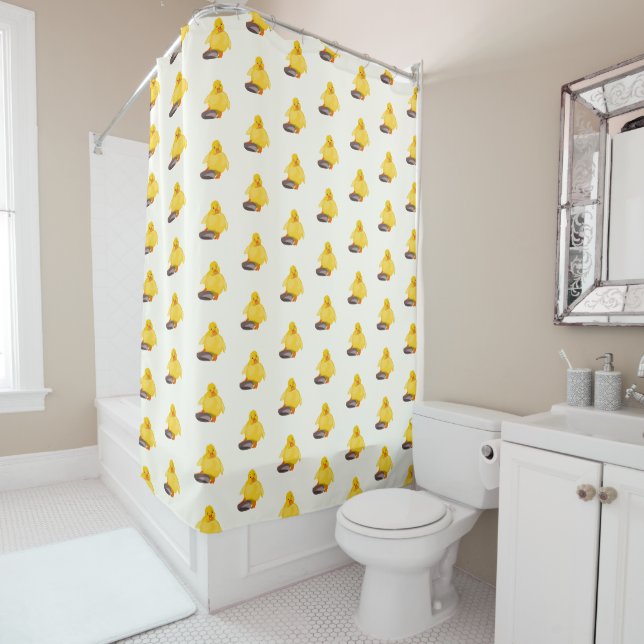 Cute Yellow Duckling Shower Curtain (In Situ)