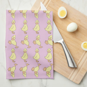 Cute Yellow Ducklings Pink Spring Kitchen Towel