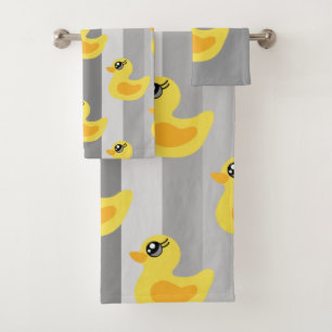 Cute yellow ducks on grey stripes