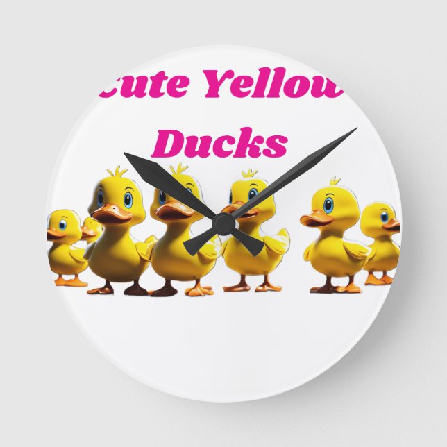 Cute Yellow Ducks Playing Basketball – Cinematic  Round Clock (Front)