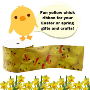 Cute Yellow Easter Baby Chicks Grosgrain Ribbon