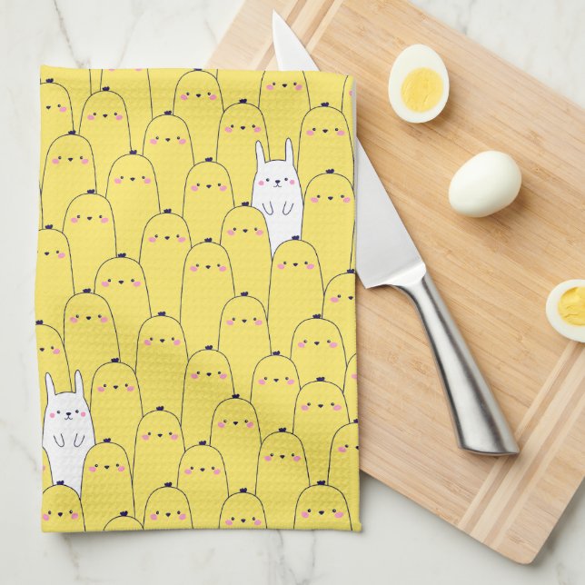 Cute Yellow Easter Chicks Eggs Pattern Kitchen Towel (Quarter Fold)
