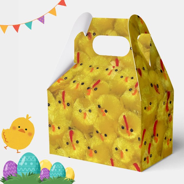 Cute Yellow Easter Chicks Pattern Favour Box (A cute, bright yellow Easter chicks pattern favor box for your Easter or spring celebrations!)