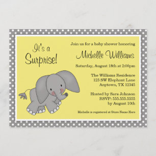 Cute Yellow Elephant Gender Neutral Baby Shower Invitation
