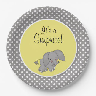Cute Yellow Elephant Gender Neutral Baby Shower Paper Plate