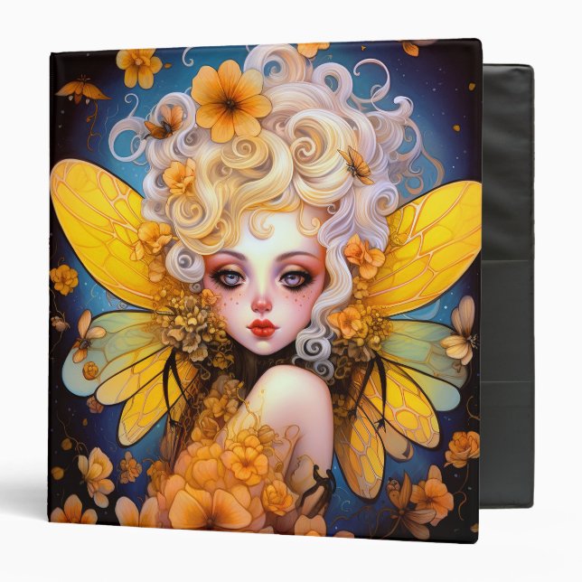Cute Yellow Fairy Fantasy Art Binder (Front/Inside)