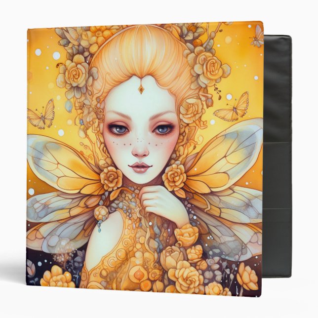Cute Yellow Fairy Fantasy Art Binder (Front/Inside)