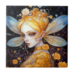 Cute Yellow Fairy Fantasy Art Ceramic Tile