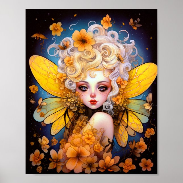 Cute Yellow Fairy Fantasy Art Poster (Front)
