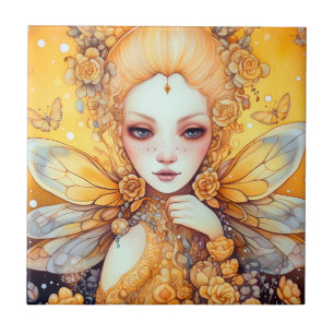 Cute Yellow Fairy Fantasy Art Tile