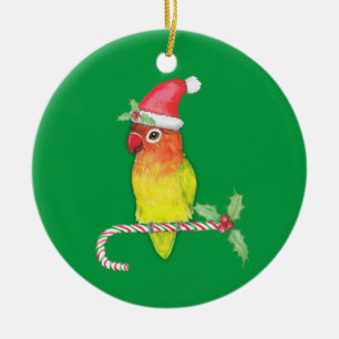 Cute yellow Fischer's lovebird Christmas style Ceramic Ornament
