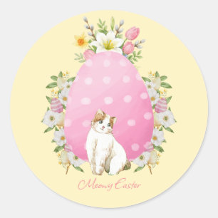 Cute Yellow Floral Easter Cat Classic Round Sticker