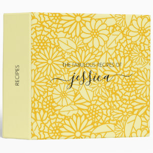 Cute yellow floral script name Recipe Binder