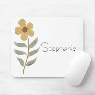 Cute Yellow Floral Your Name Watercolor Mouse Pad