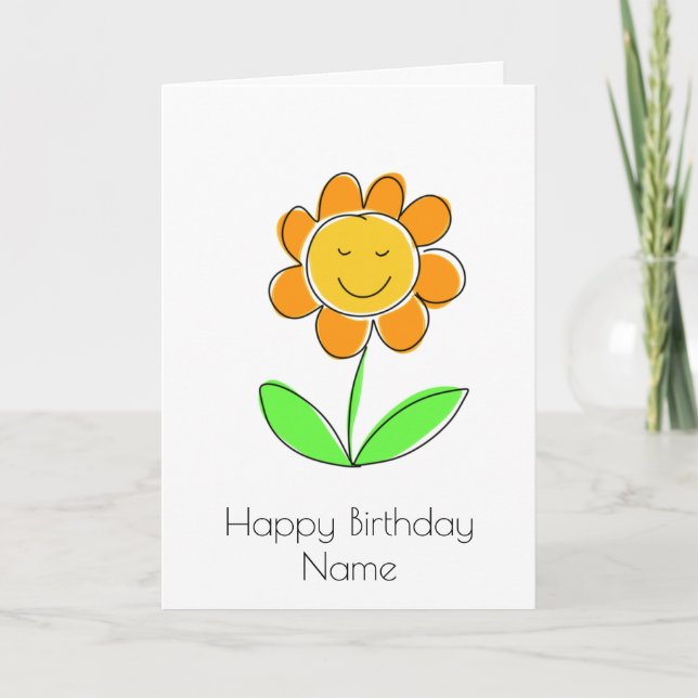 Cute Yellow Flower Cartoon Happy Birthday Card (Front)