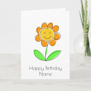 Cute Yellow Flower Smiling Birthday Card