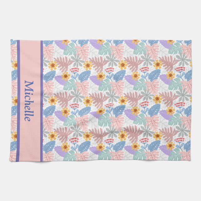 Cute Yellow Flowers Colourful Leaves pattern Name  Kitchen Towel (Horizontal)