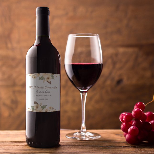 Cute Yellow Flowers Spanish First Communion  Wine Label (Creator Uploaded)