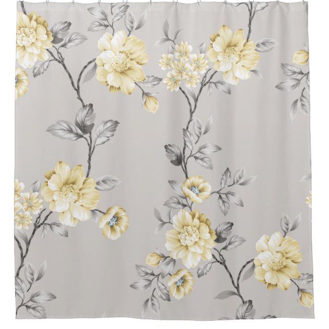 cute yellow flowers with grey leaves pattern on gr (Front)