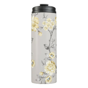 cute yellow flowers with grey leaves pattern on gr thermal tumbler