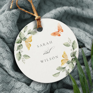 Cute Yellow Garden Foliage Butterflies Wedding Favour Tags