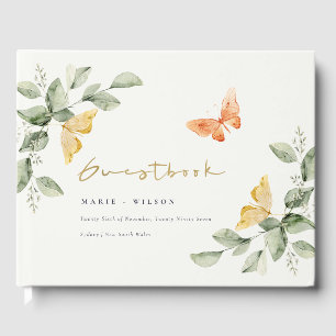 Cute Yellow Garden Foliage Butterflies Wedding Guest Book