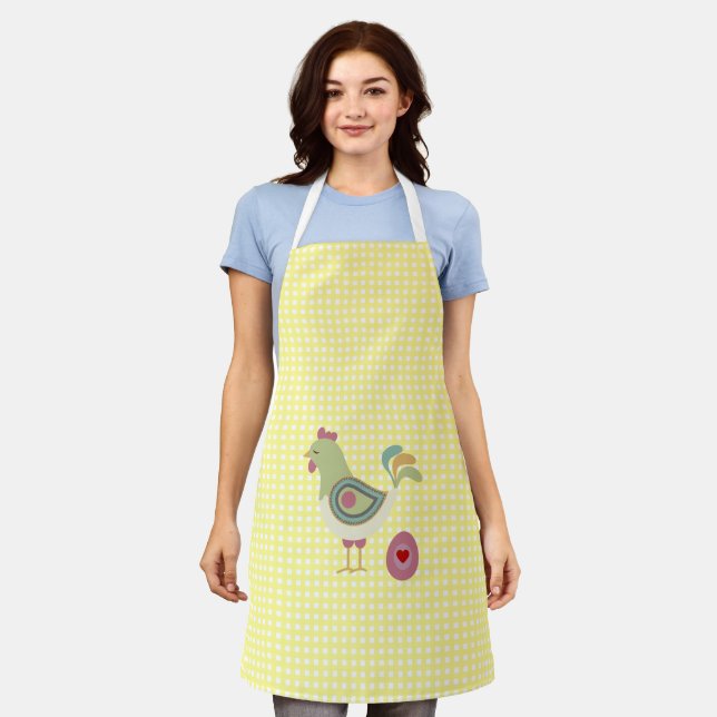 Cute Yellow Gingham Chicken Apron  (Worn)