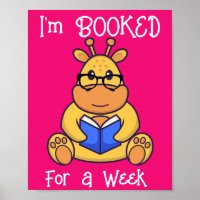 Cute yellow Giraffe reading book 