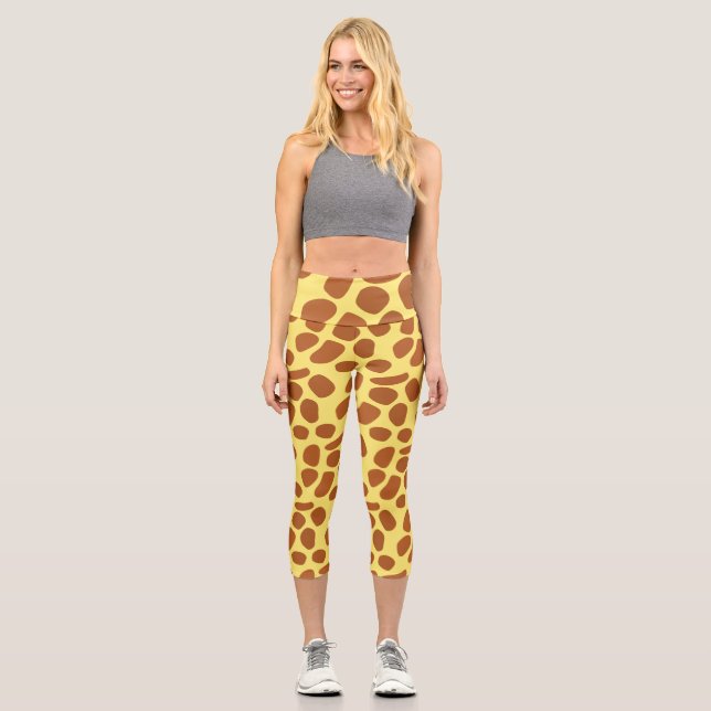 Cute yellow giraffe skin pattern capri leggings (Front)