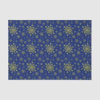Cute Yellow Gold Christmas Snowflakes on Blue  Tissue Paper