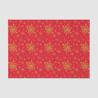 Cute Yellow Gold Christmas Snowflakes on Red  Tissue Paper