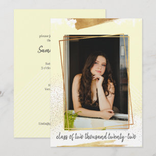 Cute Yellow & Gold Framed Graduation Invitation