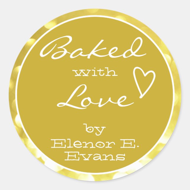 Cute Yellow Golden Orbs Frame Baked with Love Classic Round Sticker