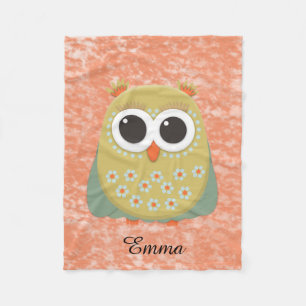 Cute Yellow Green Orange Owl Personalized Fleece Blanket