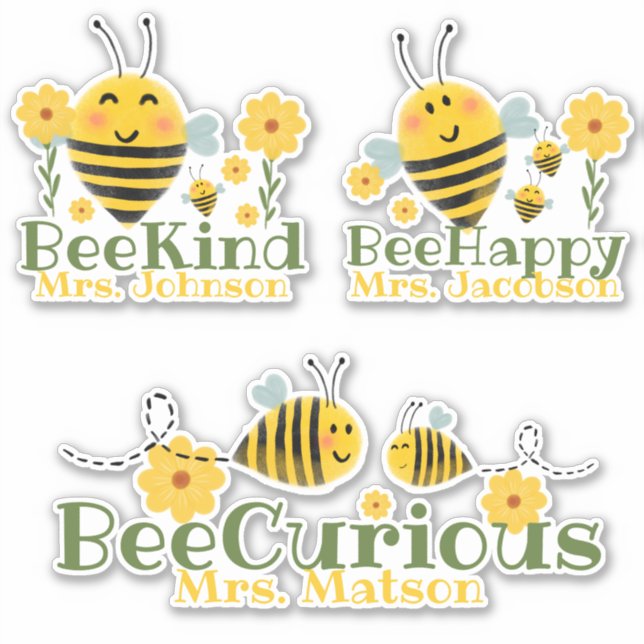 Cute Yellow Green Watercolor Bees Teacher Sayings (Front)
