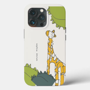 Cute Yellow Green Wild Jungle Giraffe Kid Drawn iPhone 13 Pro Case