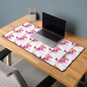 Cute Yellow Haired Girl Riding on a Unicorn Desk Mat
