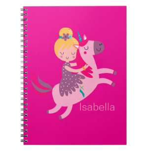Cute Yellow Haired Girl Riding on a Unicorn Notebook