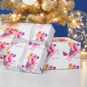 Cute Yellow Haired Girl Riding on a Unicorn Wrapping Paper