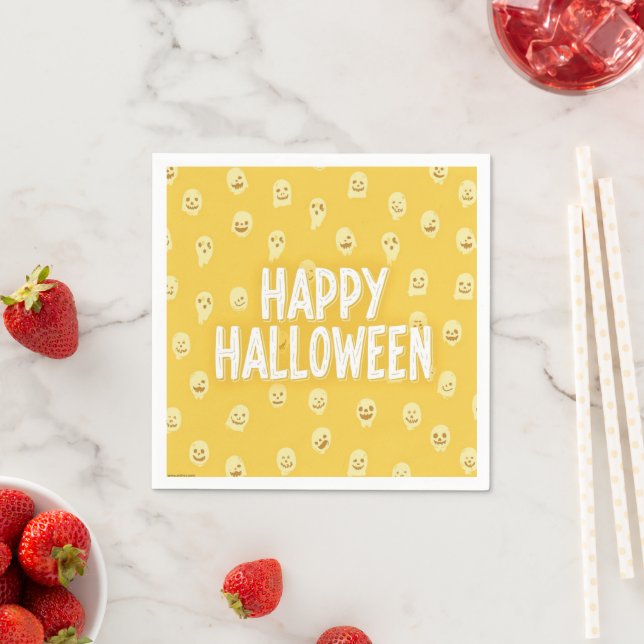 Cute Yellow Halloween Napkins with Adorable Ghosts (Insitu)