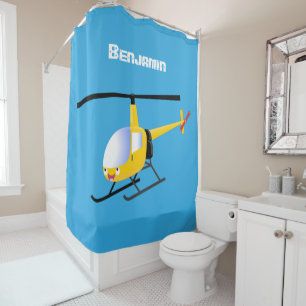 Cute yellow happy cartoon helicopter